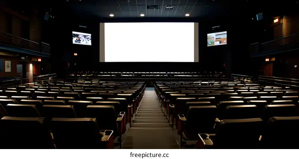 Empty Movie Theater Seats Facing a Blank Screen