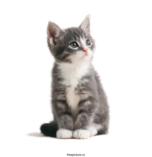 [Transparent Background PNG]Adorable Gray and White Kitten Portrait
