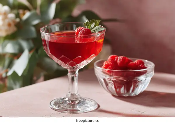Raspberry Cocktail in Elegant Glassware