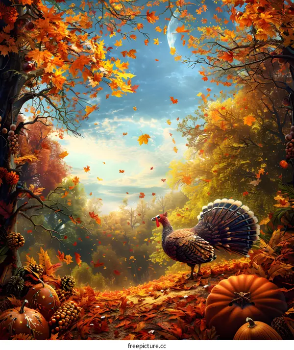 Thanksgiving Turkey in Autumn Forest