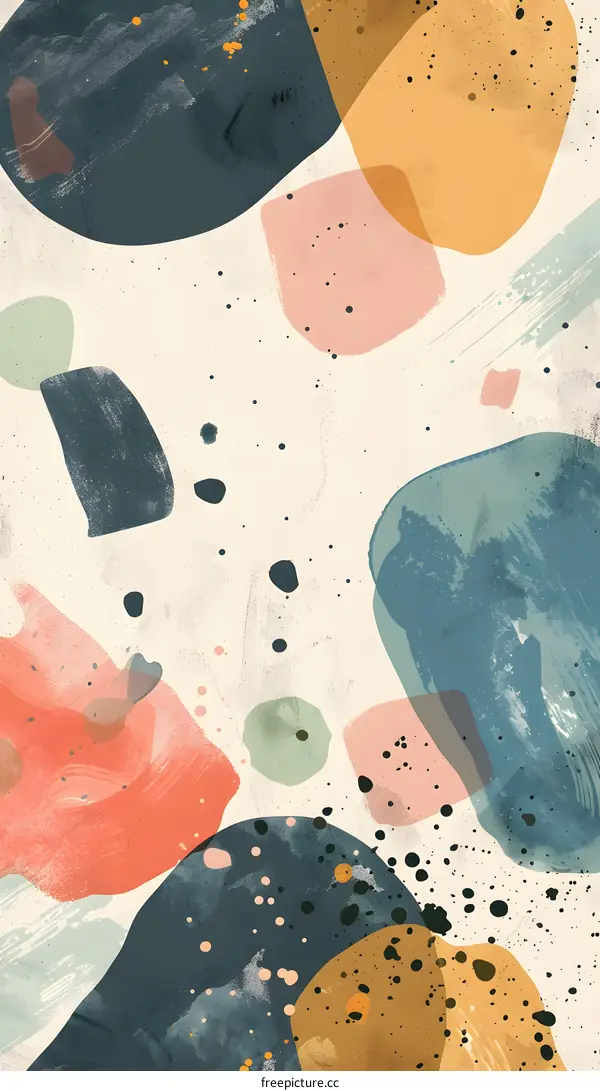 Abstract Watercolor Painting with Colorful Shapes and Spots