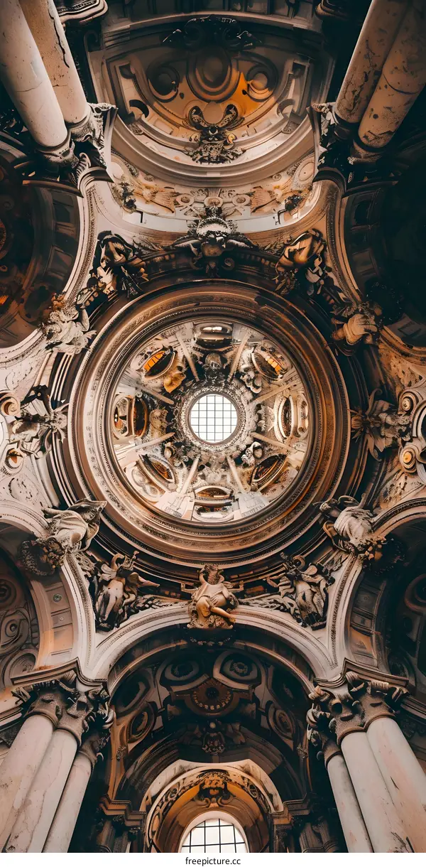 Ornate Ceiling Inside of an Old Church