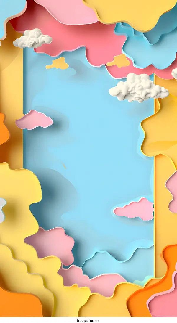 Abstract Paper Cut Art Background with Colorful Clouds and Sky