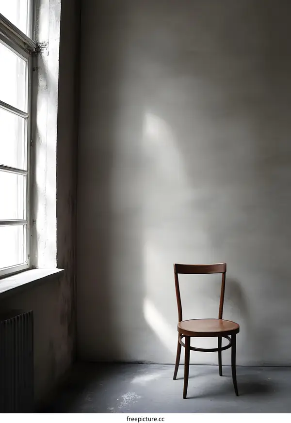 Minimalist Room with a Wooden Chair and Sunlight Through the Window