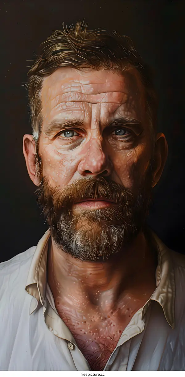 Realistic Portrait Painting of a Caucasian Man with a Beard