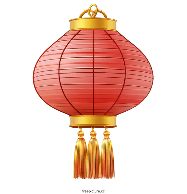[Transparent Background PNG]Traditional Chinese Paper Lantern with Golden Tassels