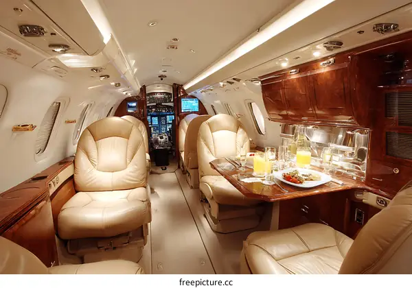 Luxury Private Jet Interior with Dining Area