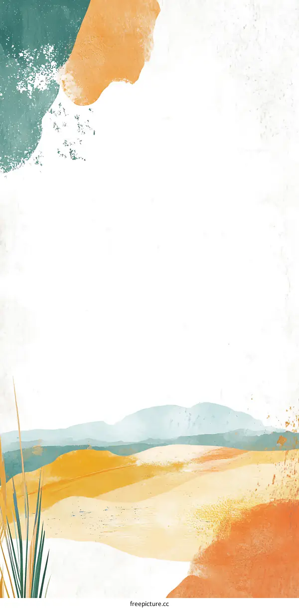 Abstract Watercolor Landscape with Mountains and Grass
