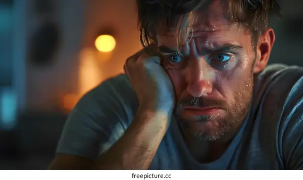 A man looking very upset with his hand on his face