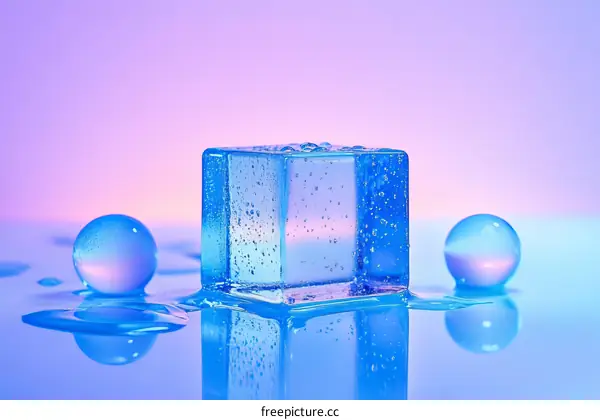 Abstract Ice Cube and Glass Sphere Still Life
