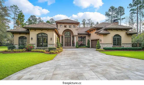 Luxury House Exterior with Driveway and Landscaping