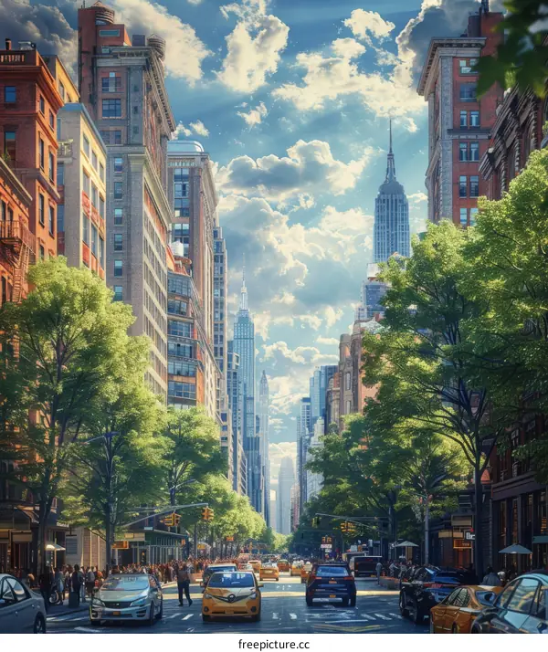New York City Street Scene with Skyscrapers