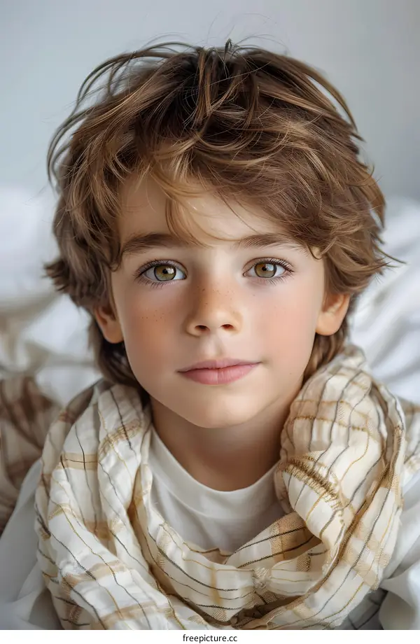 Portrait of a boy with brown hair and green eyes