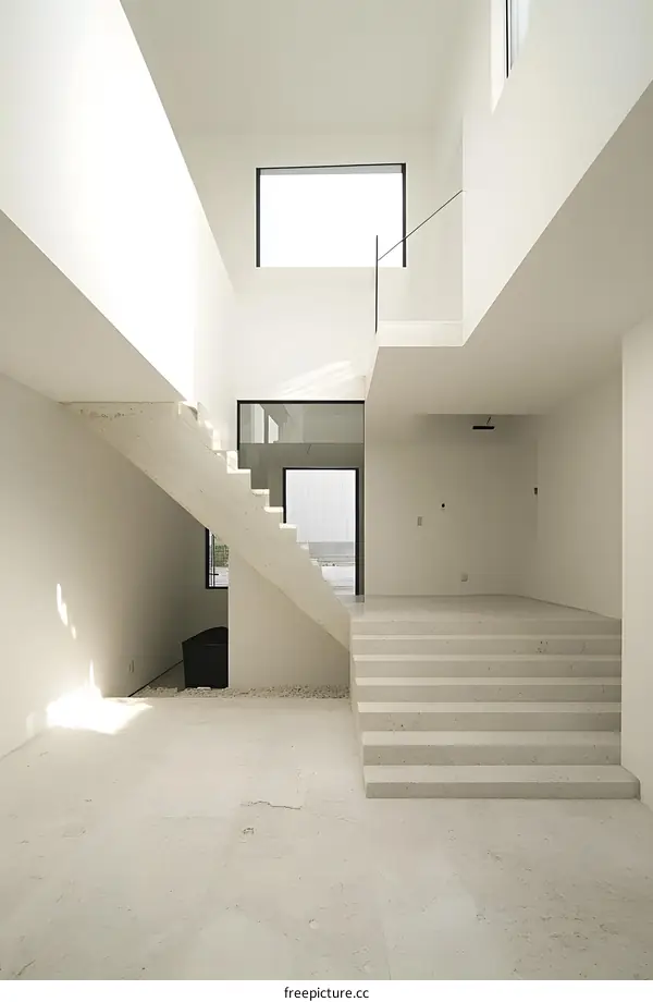 Modern Minimalist Interior Design of a Staircase in a White House
