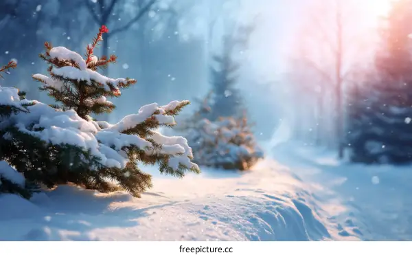 Winter Wonderland Snowy Landscape with Fir Trees