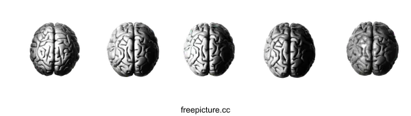 [Transparent Background PNG]Gray Scale Brain Anatomy Illustration Set
