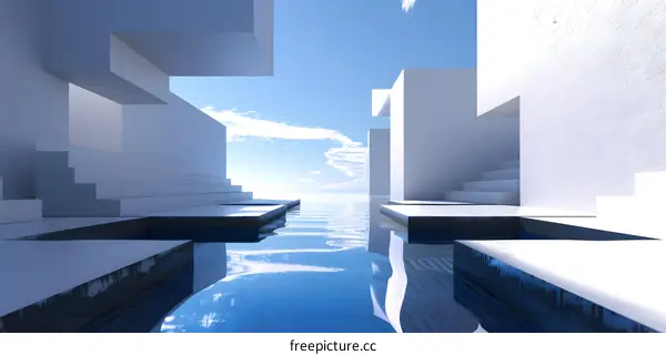 Minimalist Architectural Design with Water Reflection
