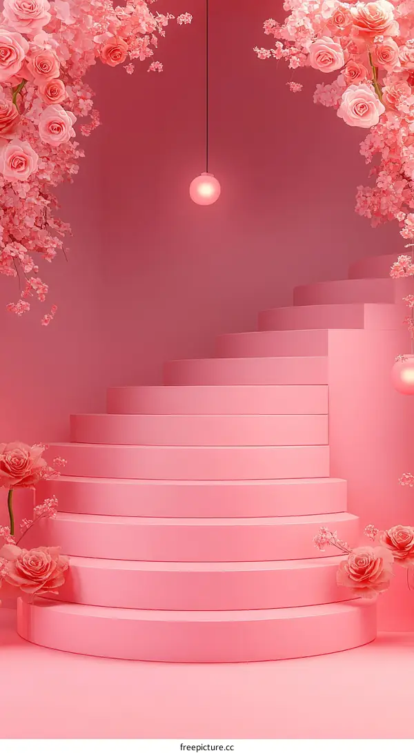 Pink Floral Staircase Display