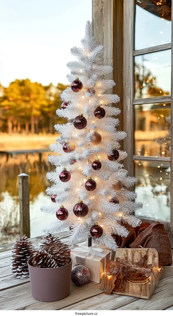 White Christmas Tree Decoration Outdoor Setting