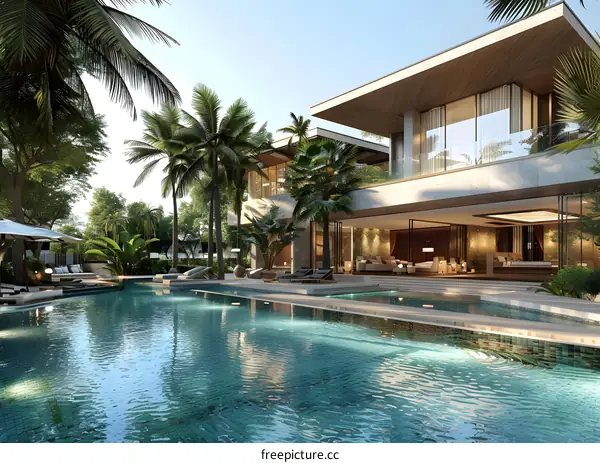 A Modern House with Palm Trees