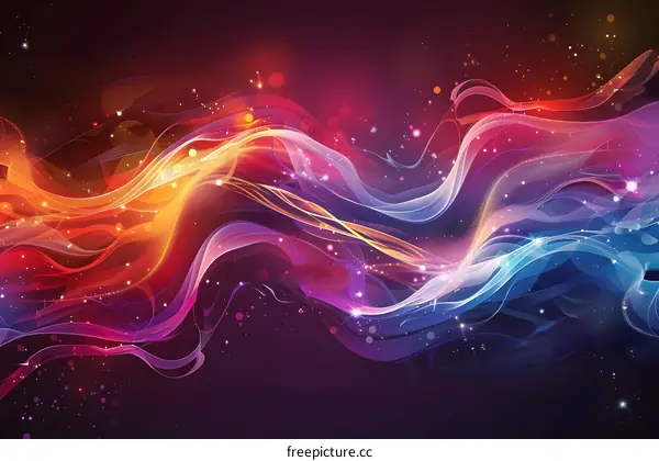 Wavy Multicolor Light Trails on Dark Background