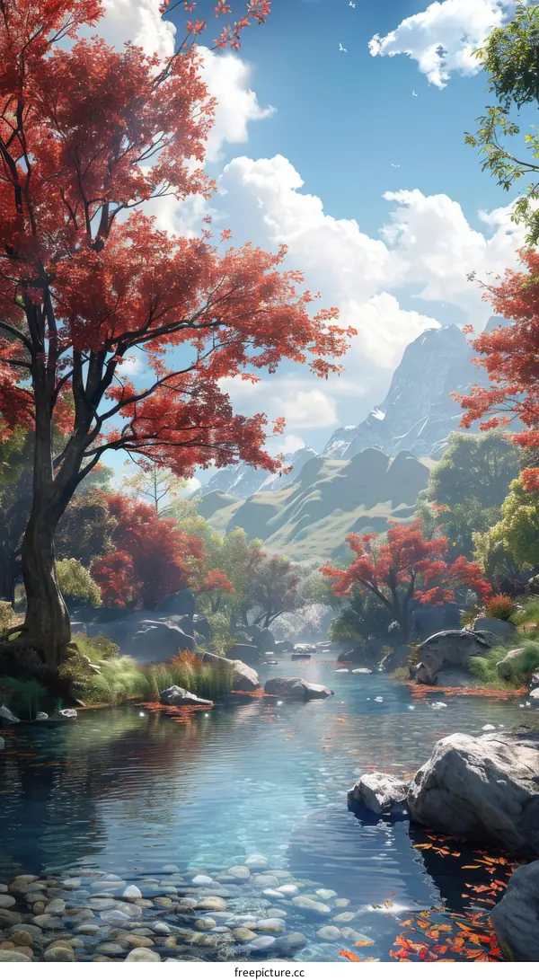 Mesmerizing Autumn Stream Cascading Through Vibrant Foliage