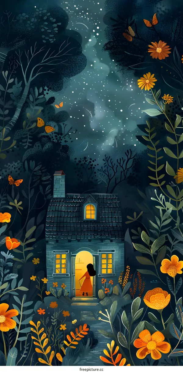 girl opening door in the middle of a forest