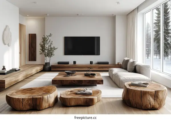 Modern Minimalist Wooden Living Room Interior Design