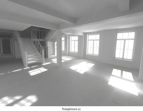 White Interior Design with Stairs and Windows