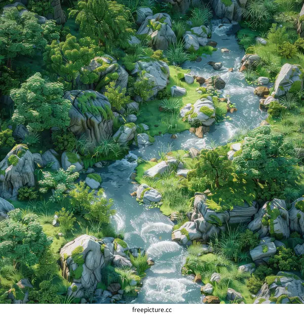 River Flowing through Vibrant Green Valley