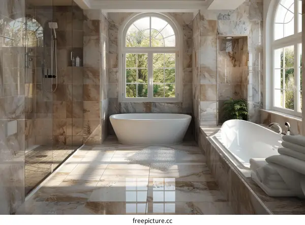 Luxury Modern Bathroom Design with Tiled Walls and Bathtubs