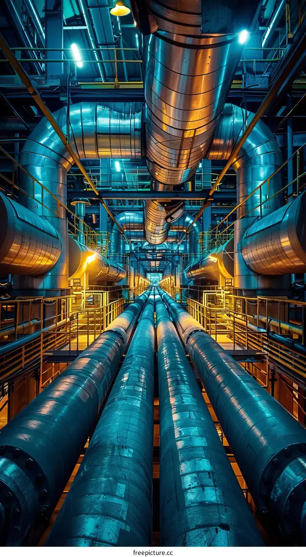 The intricate network of pipes and valves in an industrial setting