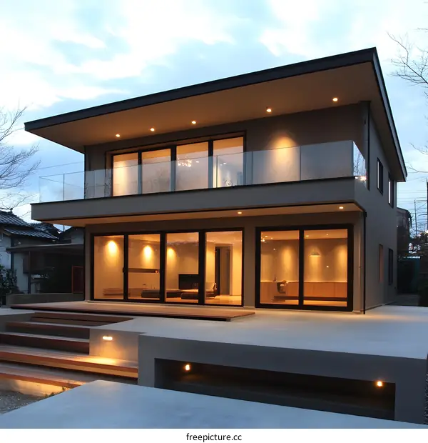 Modern House with Large Windows and a Deck