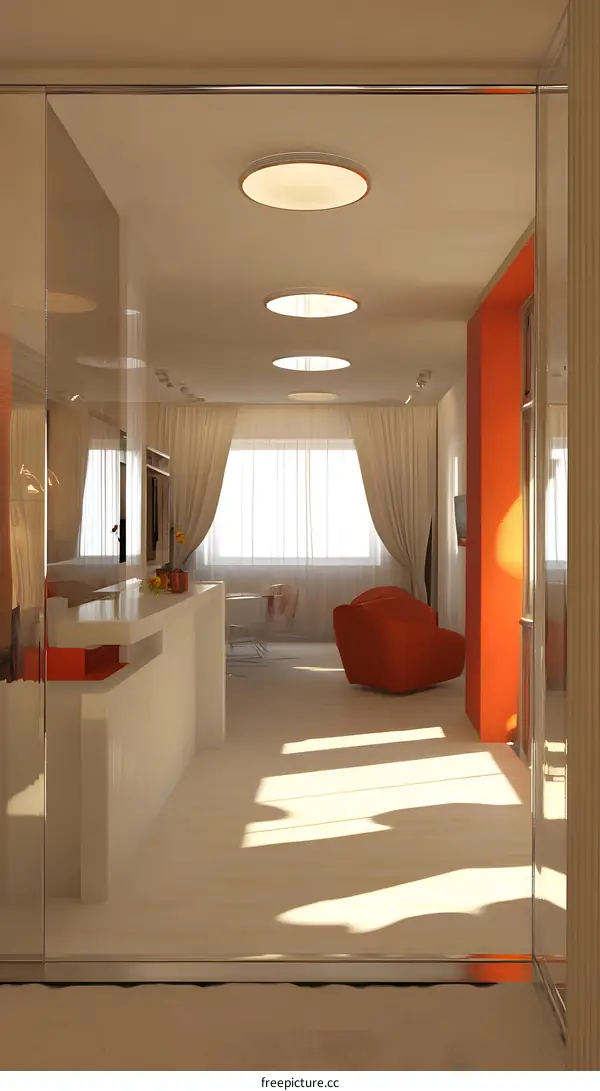 Modern Interior Design with Red Armchair and White Wall