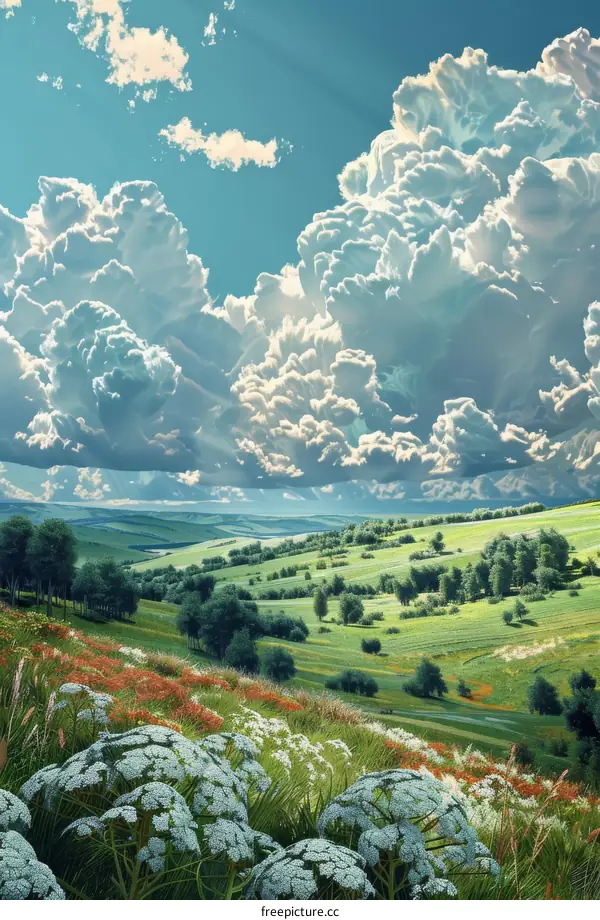 Serene Rolling Hills with Wildflowers