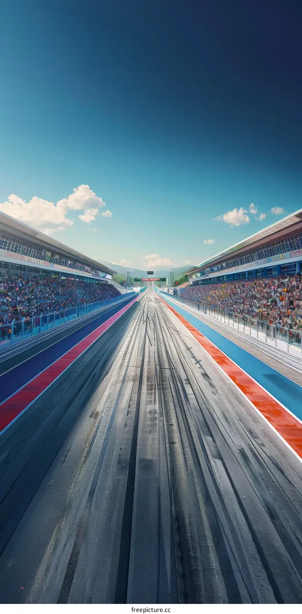 Race Track with Spectators Cheering in Stands