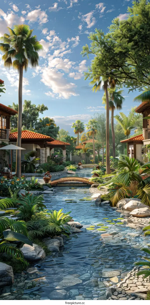 Tropical Resort with Blue Sky and Sea