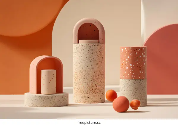 Abstract Terrazzo Background with Pink and Orange Elements