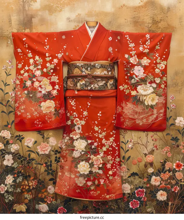 Red Kimono with Floral Design