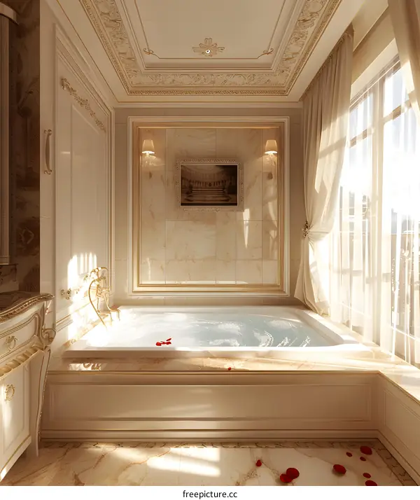 Luxury Bathroom Interior Design with Bathtub and Golden Decor