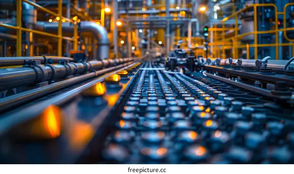 Factory production line with blurred background