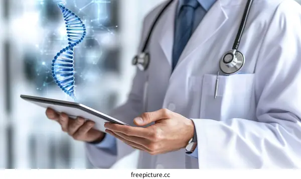 Doctor Examining DNA on Tablet