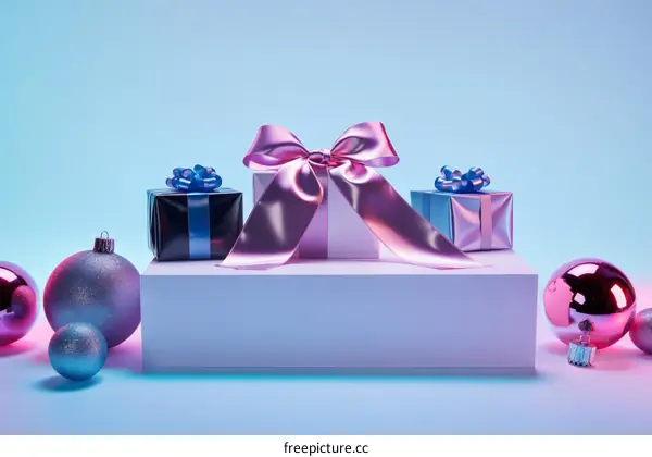 Christmas Gift Boxes with Ornaments on Display