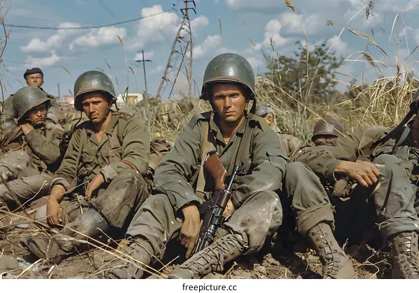 American Soldiers Resting in a Field During World War II