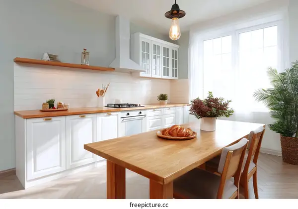 Modern Kitchen Dining Area with Wooden Table
