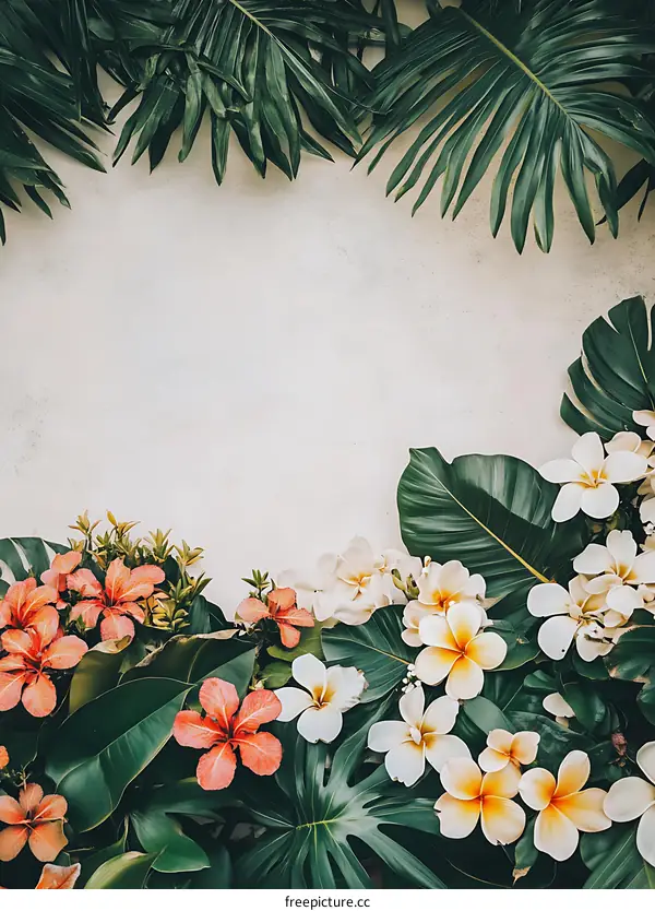 Tropical Flowers and Leaves Border Frame
