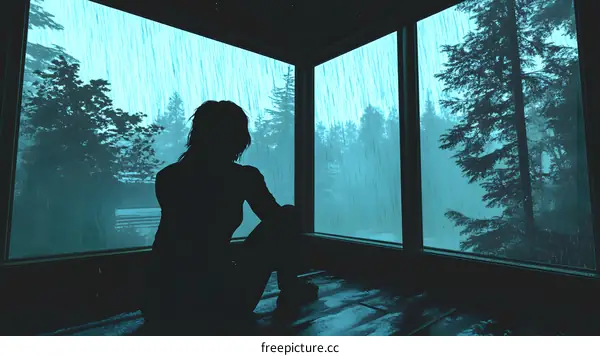 Rainy Day Silhouette Woman Sitting by Window
