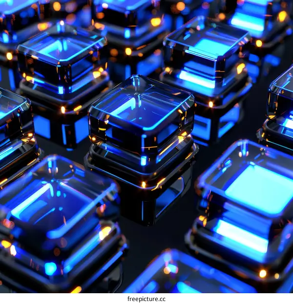 Blue and Black 3D Cubes Futuristic Technology Background