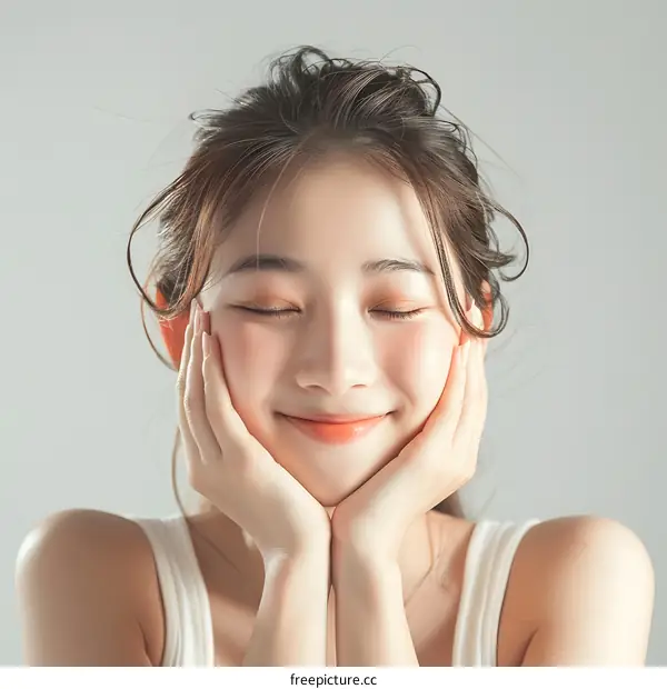 Beautiful Woman with Closed Eyes and a Happy Expression