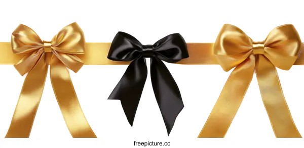 [Transparent Background PNG]Elegant Gold and Black Ribbons with Bows